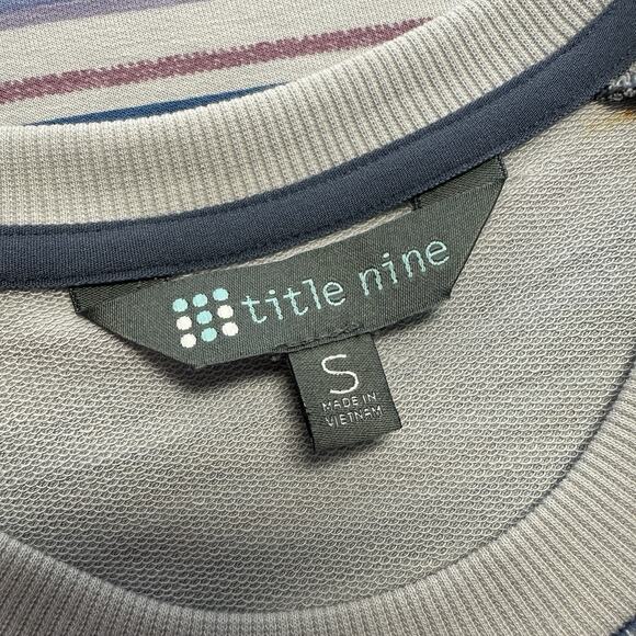 New Title Nine Hideaway Sweatshirt Dress Blue Horizon Stripe Short Sleeve Size S - Picture 9 of 12